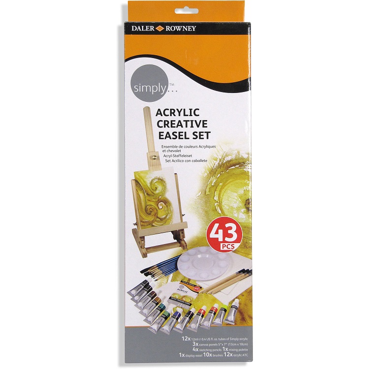 Kreativni akrilni set sa štafelajem Daler-Rowney Simply - 43 dijelova