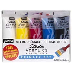 Akrilne boje Pebeo Studio Acrylic - osnovni set - 5 x 100 ml