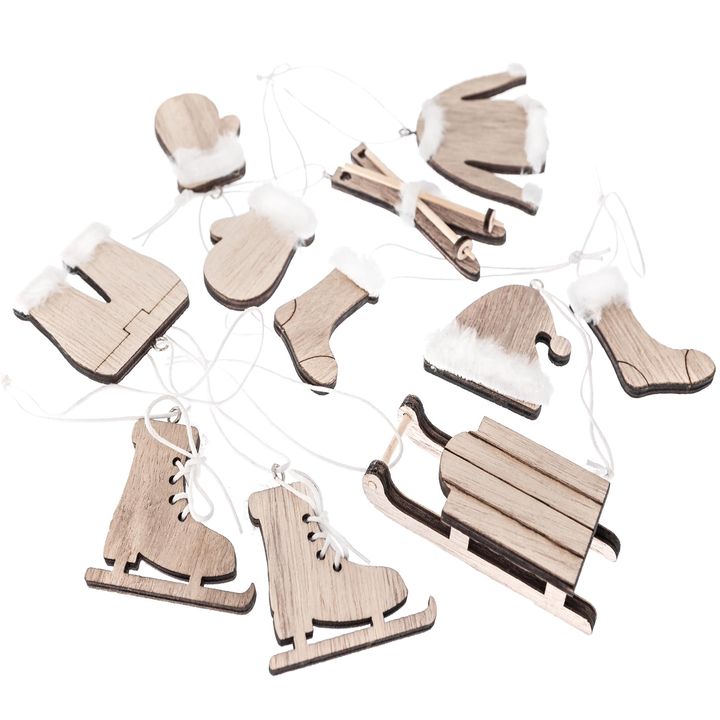 Drveni ukrasni elementi s novogodišnjim motivima 11 kom  | prirodni