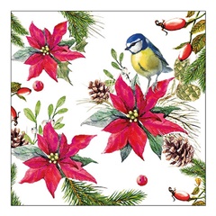 Eko salveta za dekupaž Bird on Poinsettia - 1 kom