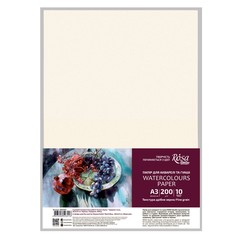 Papir za akvarel A3 (29,7x42cm), 10 listova, sitnozrnati, 200g/m2, ROSA STUDIO