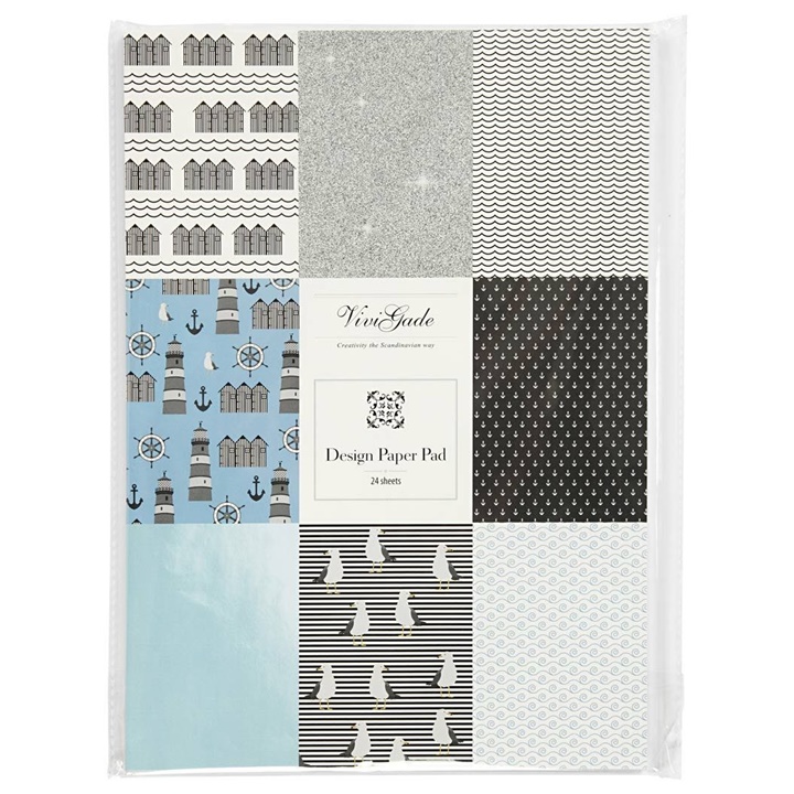 Papir za Scrapbooking A4 Vivi Gade - plavi tonovi - set od 24 lista