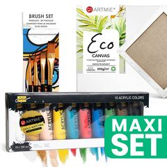 Početni set za slikare - akrilne boje, kistovi i platno