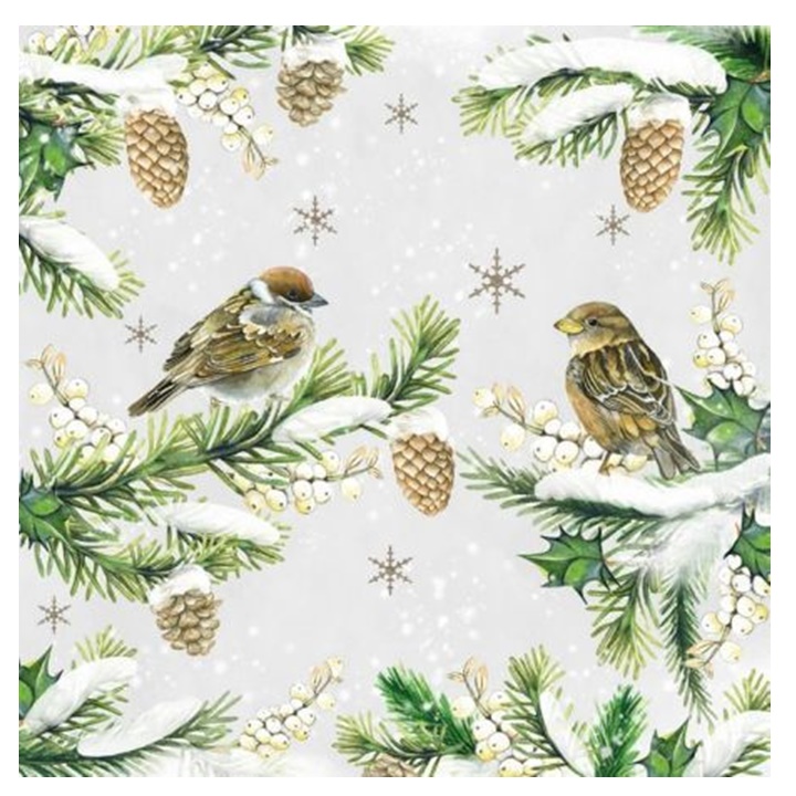 Salvete za DEKUPAŽ Sparrows in Snow - 1 kom 