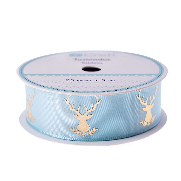 Satenska dekorativna traka 25 mm x 5 m | Frosty Mint - Deer