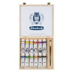 Set akrilnih boja i kistove u drvenoj kutiji Schmincke AKADEMIE 12 x 60 ml