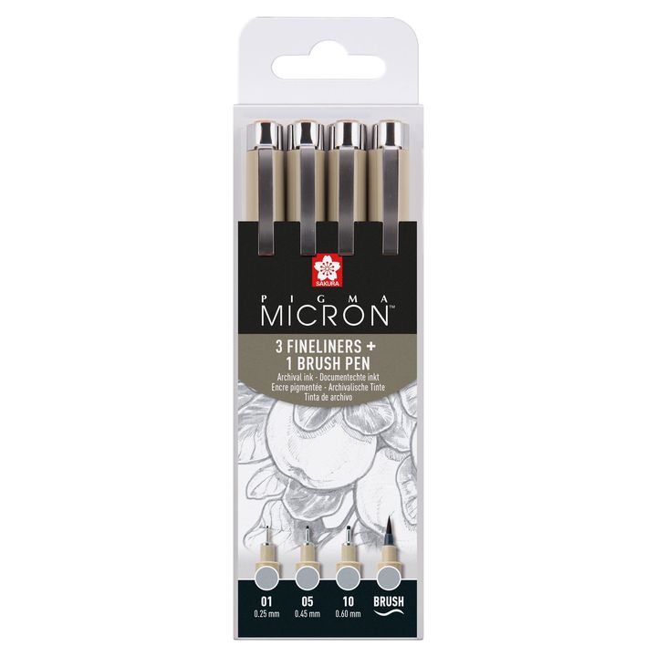 Set tehničkih olovaka Sakura Pigma Micron 3 fineliners a brush pen | sive nijanse