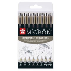 Set tehničkih olovaka Sakura Pigma Micron sive nijanse 8 kom