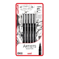 Set UNI PIN markera fineliner Artist Selection 5 kom